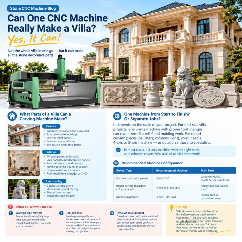 Uma máquina CNC, dezenas de possibilidades para trabalhos em pedra em villas.